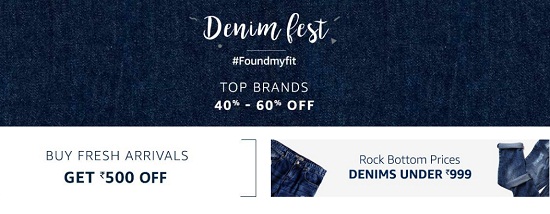 India Desire : Amazon Denim Fest : Get Flat Rs.500 Off On Denim Products [Valid On Selected Products]